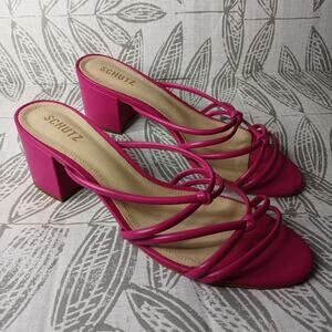 Schutz Princey Slides Slip On Sandals Pink Leather Strappy NEW Barbie